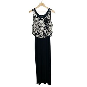Karen Kane Black Embroidered Maxi Dress, Stretchy, Small